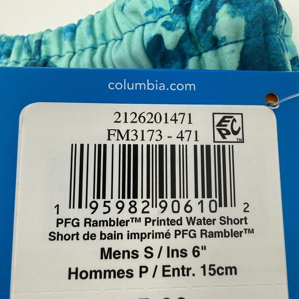 Columbia PFG Rambler Printed Water‎ Shorts Mens Small 6 Inseam Blue Teal NEW